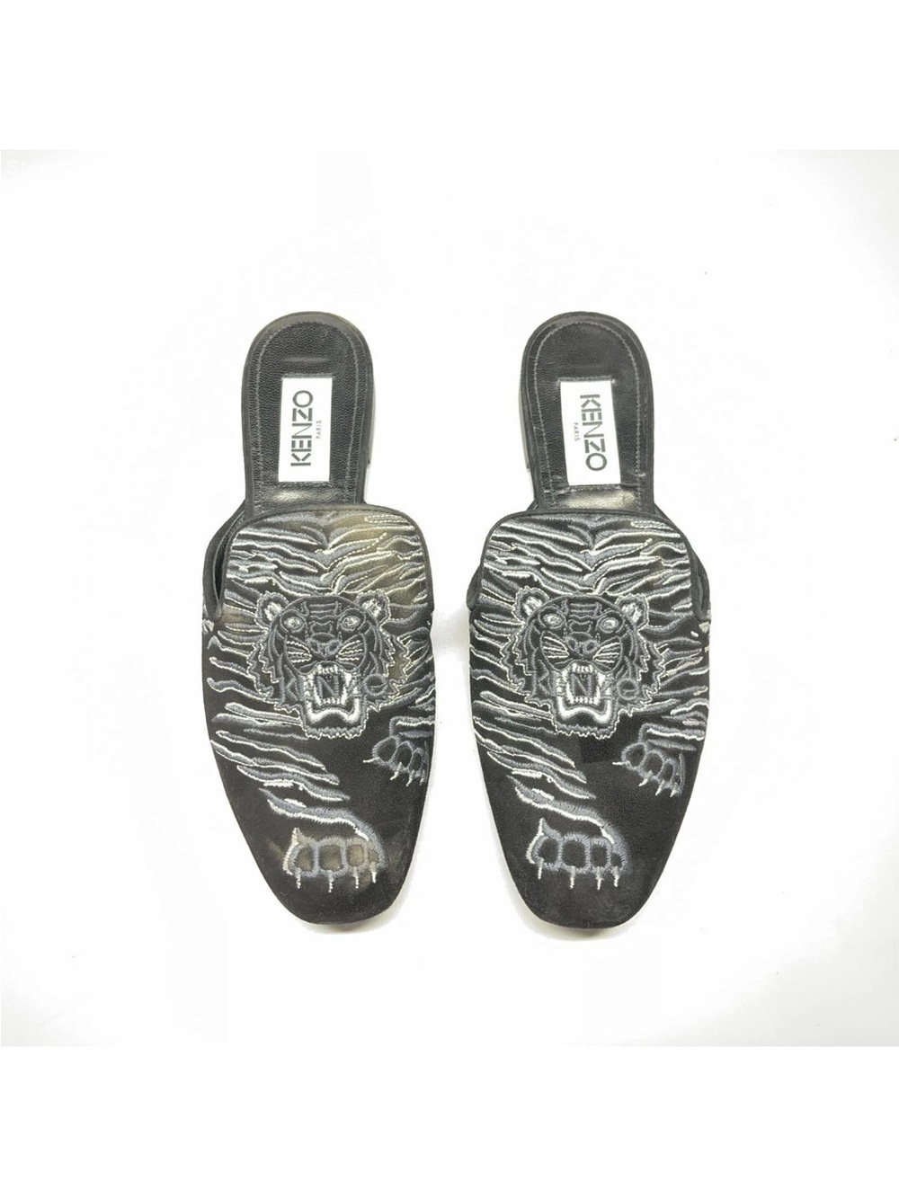 Kenzo Black and Silver Tiger Slide Sandals